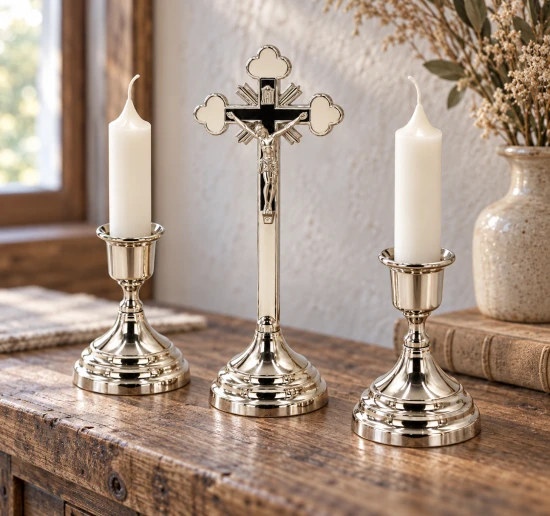 Komplet kolędowy metalowy tradycyjny - srebrny 19cm