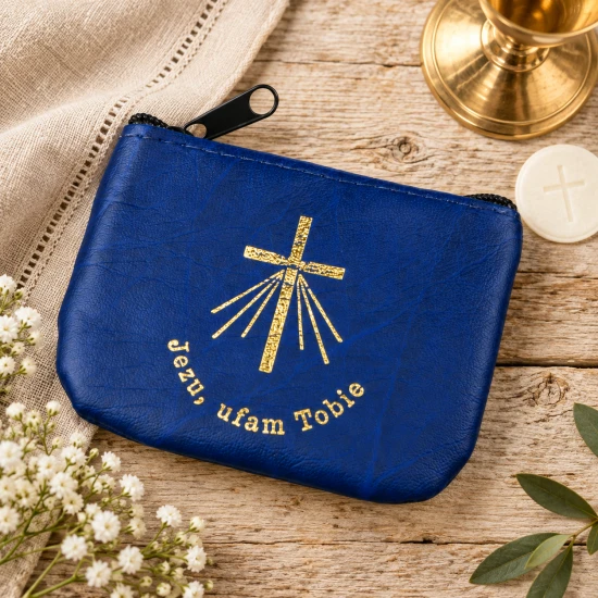 Etui na różaniec z eko skóry „Jezu, ufam Tobie”
