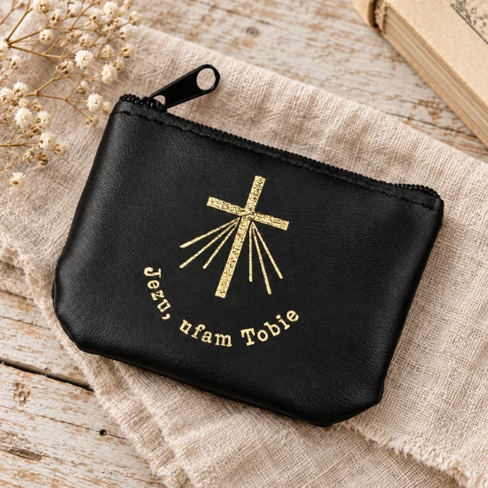 Etui na różaniec z eko skóry „Jezu, ufam Tobie”