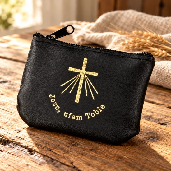 Etui na różaniec z eko skóry „Jezu, ufam Tobie”