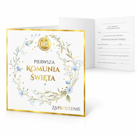 Okładkę zdobi złoty symbol IHS otoczony wiankiem z niebieskich kwiatów.