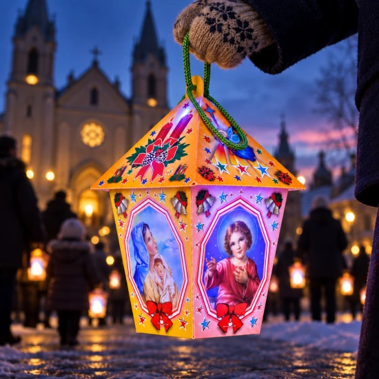 Lampka LED oświetla wnętrze lampionu bez używania otwartego płomienia.