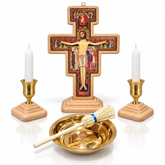 Komplet kolędowy 2w1 - San Damiano na drewnie bukowym