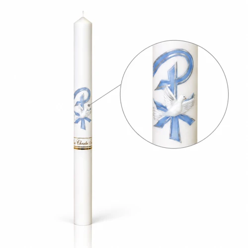Świeca do Chrztu Świętego PREMIUM – Gołębica w błękicie, symbol Ducha Świętego