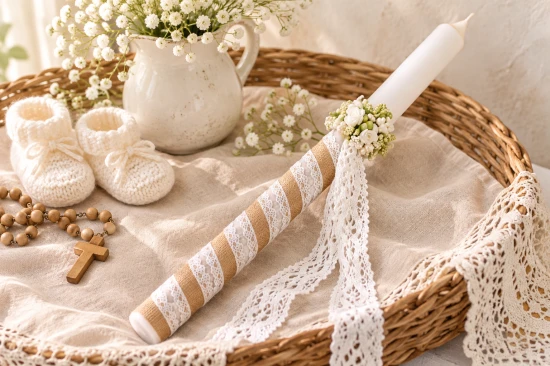 Świeca w ekologicznym stylu PREMIUM ♻ - zdobienie naturalne gromnica ze stroikiem