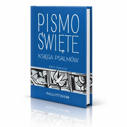 Księga Psalmów ma niebieską twardą oprawę i biały tytuł na przedniej okładce.