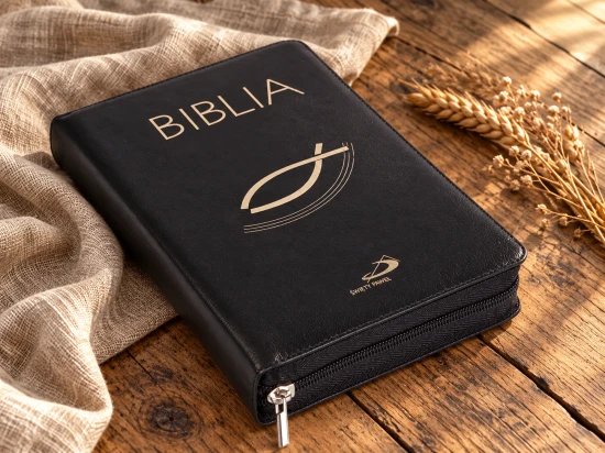 Biblia "z rybką" - oprawa czarna, z suwakiem, z kolorową wkładką