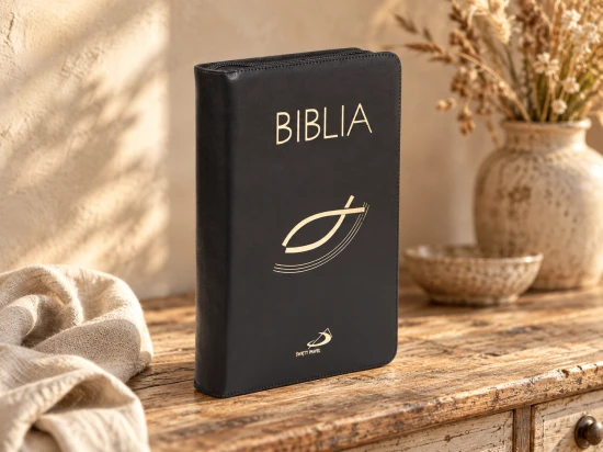 Biblia "z rybką" - oprawa czarna, z suwakiem, z kolorową wkładką