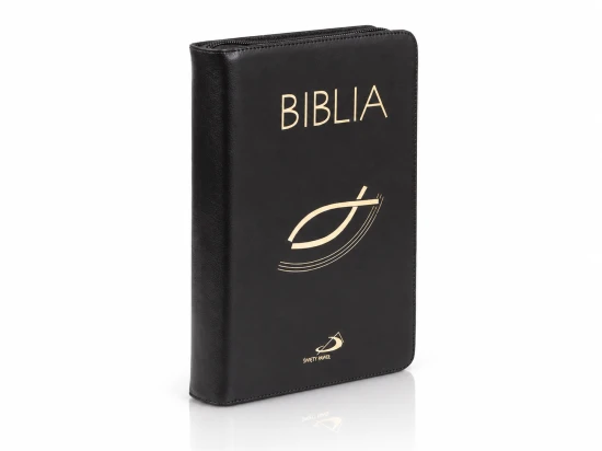 Biblia "z rybką" - oprawa czarna, z suwakiem, z kolorową wkładką