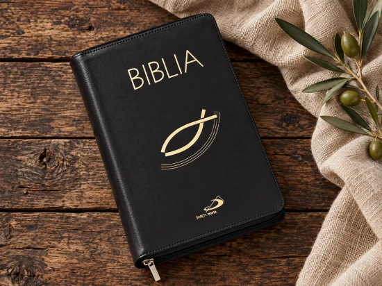 Biblia "z rybką" - oprawa czarna, z suwakiem, z kolorową wkładką