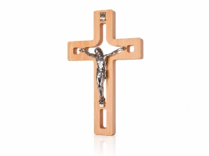 Krzyż bukowy z pasyjką 25 cm – naturalne drewno
