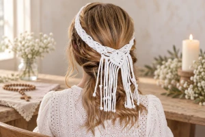Wianek komunijny wykonany ręcznie - sznurek Makrama w stylu BOHO ♻