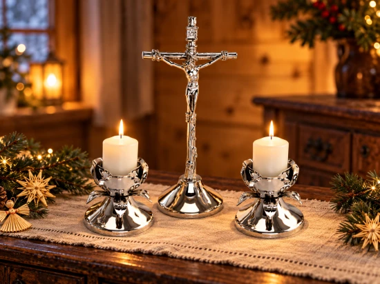 Komplet kolędowy metalowy „Srebrny kwiat róży”