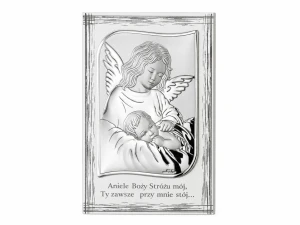 Obrazek srebrny Anioł Stróż z modlitwą „Aniele Boży, Stróżu mój..." - 11,5x17,5