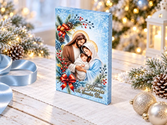 Na froncie i bocznej zakładce umieszczono napis „Gloria in excelsis Deo”.