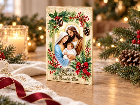 Na froncie i bocznej zakładce umieszczono napis „Gloria in excelsis Deo”.