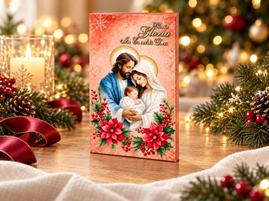 Na froncie i bocznej zakładce umieszczono napis „Gloria in excelsis Deo”.