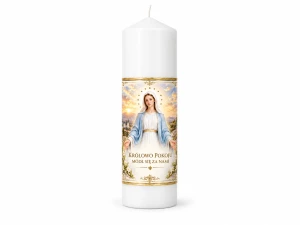 Świeca religijna Matka Boża Królowa Pokoju 25 cm – maryjna świeca modlitewna