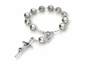 Różaniec włoski metalowy dziesiątka z różą papieską 8 mm