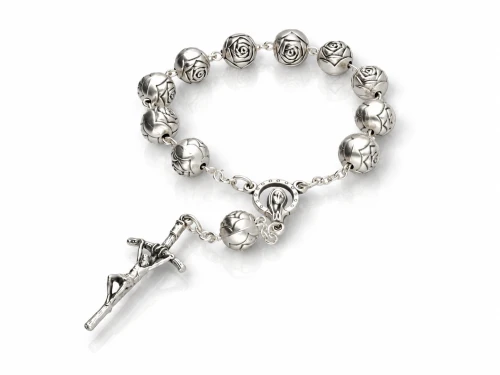 Różaniec włoski metalowy dziesiątka z różą papieską 8 mm