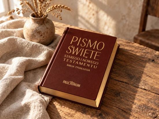 Złocone brzegi kartek widoczne przy zamkniętym egzemplarzu Biblii.