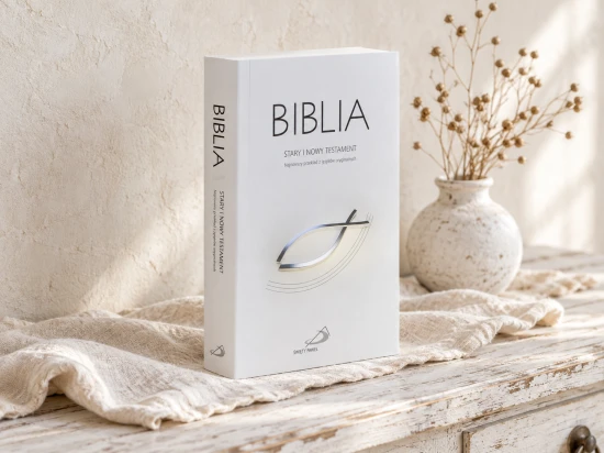 Na okładce widnieje informacja o pełnym Starym i Nowym Testamencie.