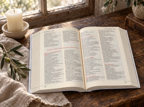 Grzbiet zawiera tytuł Biblii oraz oznaczenie przekładu z języków oryginalnych.