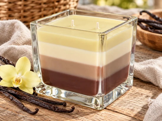Kartonową obwolutę zdobią kwiaty i laski wanilii oraz oznaczenie zapachu Vanilla.