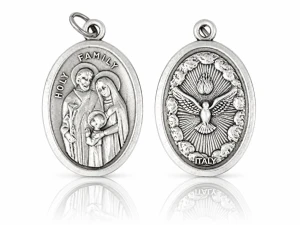 Dwustronny medalik Święta Rodzina i Duch Święty – metalowy, 2,2 cm