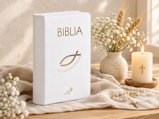 Biblia "z rybką" - oprawa biała, z suwakiem, z kolorową wkładką