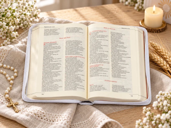 Biblia "z rybką" - oprawa biała, z suwakiem, z kolorową wkładką