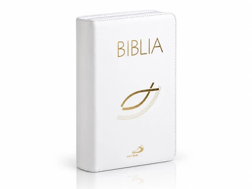 Biblia "z rybką" - oprawa biała, z suwakiem, z kolorową wkładką