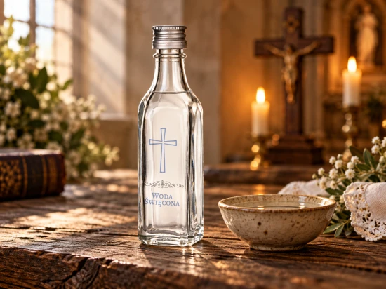 Buteleczka na wodę święconą z krzyżem – szklana 50 ml