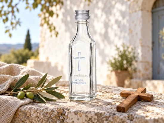 Buteleczka na wodę święconą z krzyżem – szklana 50 ml