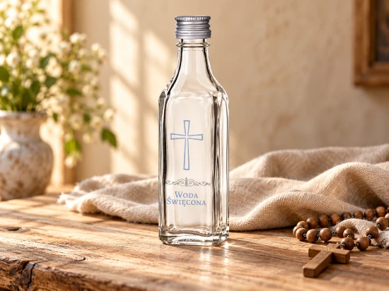 Buteleczka na wodę święconą z krzyżem – szklana 50 ml