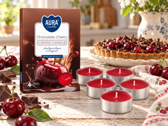 Opakowanie Aura wskazuje wariant zapachowy Chocolate–Cherry.