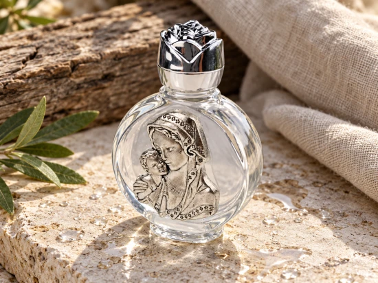 Mini buteleczka na wodę święconą z Matką Bożą i Dzieciątkiem 15 ml