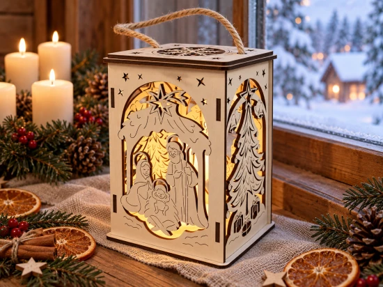 Lampion adwentowy - EKO - drewniany w kolorze naturalnym