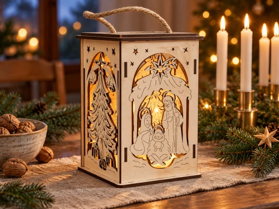 Lampion adwentowy - EKO - drewniany w kolorze naturalnym