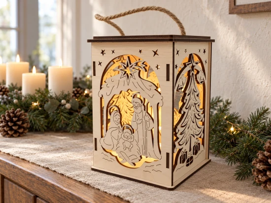 Lampion adwentowy - EKO - drewniany w kolorze naturalnym