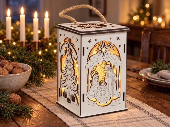 Lampion adwentowy - EKO - drewniany w kolorze białym