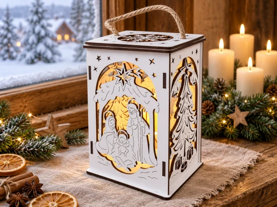 Lampion adwentowy - EKO - drewniany w kolorze białym