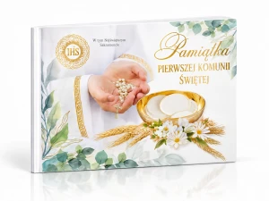 Pamiątka Pierwszej Komunii Świętej – album z modlitwami i kopertą na upominek
