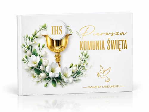 Pamiątka Pierwszej Komunii Świętej – album z modlitwami i kopertą na upominek