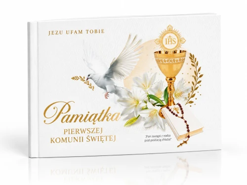 Pamiątka Pierwszej Komunii Świętej – album z modlitwami i kopertą na upominek