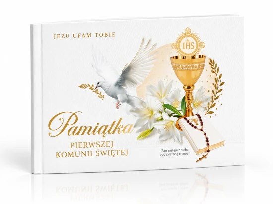 Pamiątka Pierwszej Komunii Świętej – album z modlitwami i kopertą na upominek