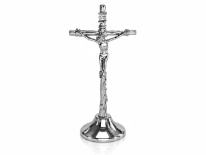 Krzyż stojący srebrny – elegancki, dekoracyjny, 19,5 cm