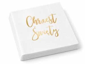 Serwetki białe ze złotym napisem „Chrzest Święty” – 33 × 33 cm, 10 szt.