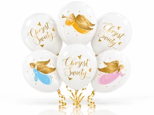 Balony na Chrzest Święty „Anioły” biało-złote – 30 cm, 6 szt.