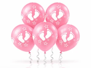 Balony różowe z białymi stópkami i gwiazdkami – 30 cm, 5 szt.